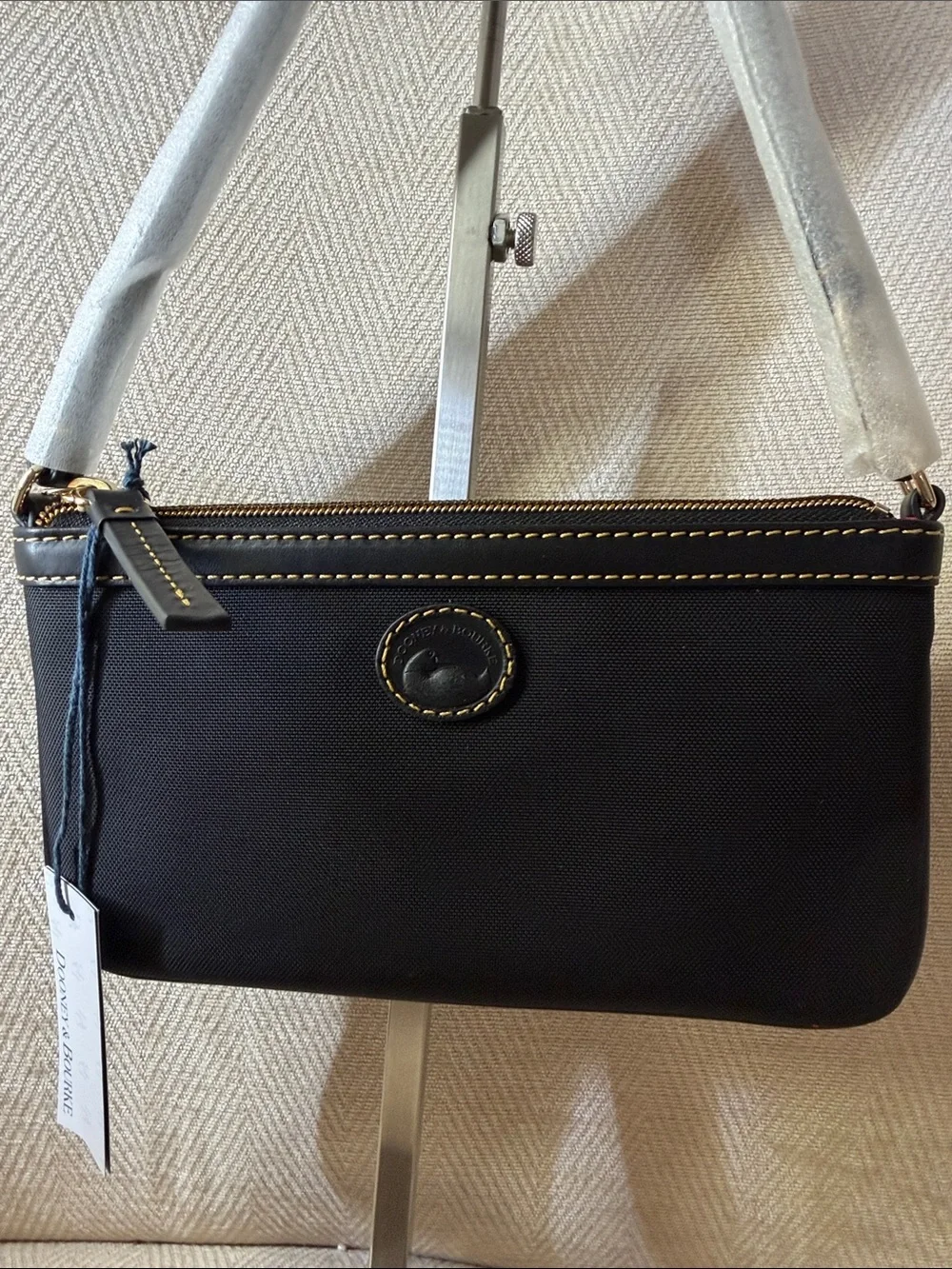 Dooney & Bourke Black Shoulder Wristlet with Contrast Stitching
